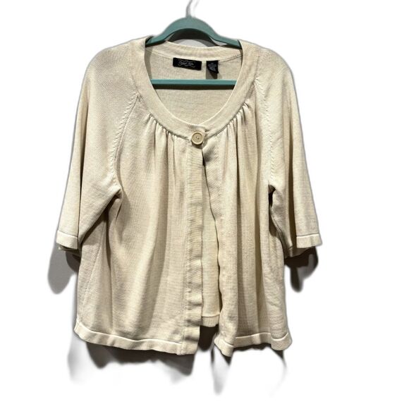 Crystal Kobe Cardigan Sweater 100% Cotton Button Front 3/4 Sleeve Women sz 2X - Picture 2 of 10
